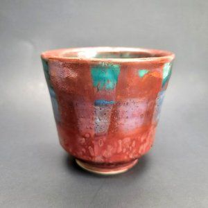 Sooz Glazebrook Art Pottery Vase / Bowl Copper Blue Green Patina JS8137